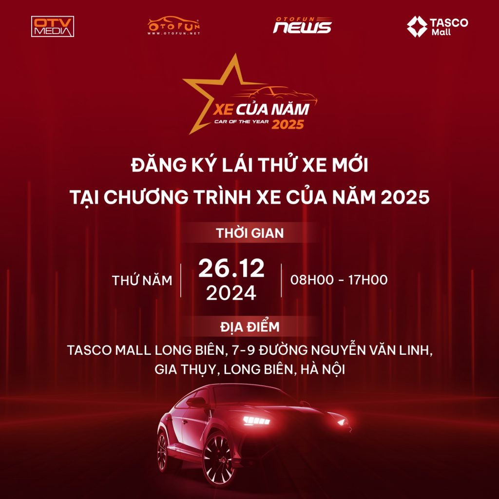 Chương trình lái thử sẽ diễn ra vào ngày 26/12 tại Tasco Mall, 7-9 đường Nguyễn Văn Linh, Gia Thụy, Long Biên, Hà Nội.